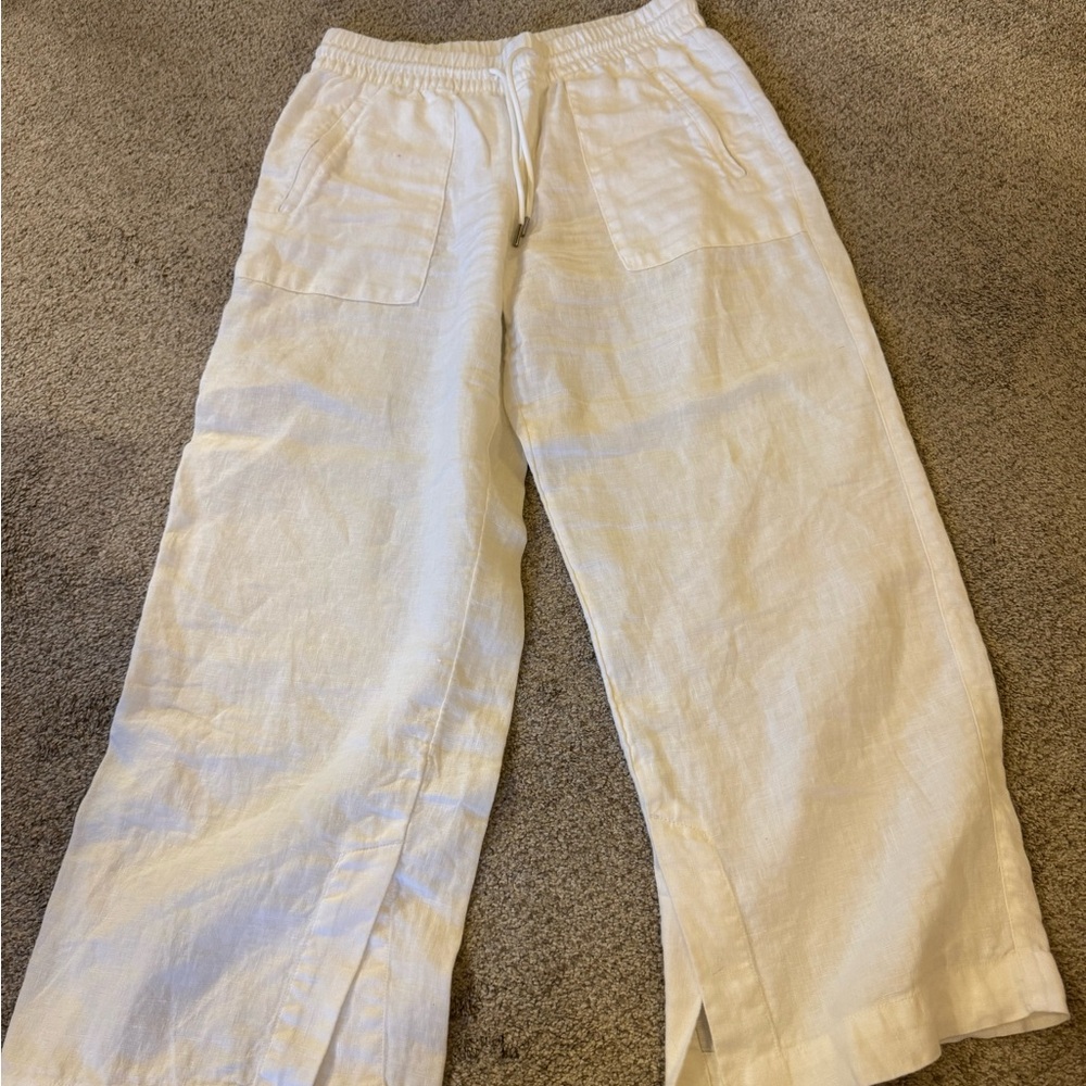 Athleta Linen White Wide Leg Pants